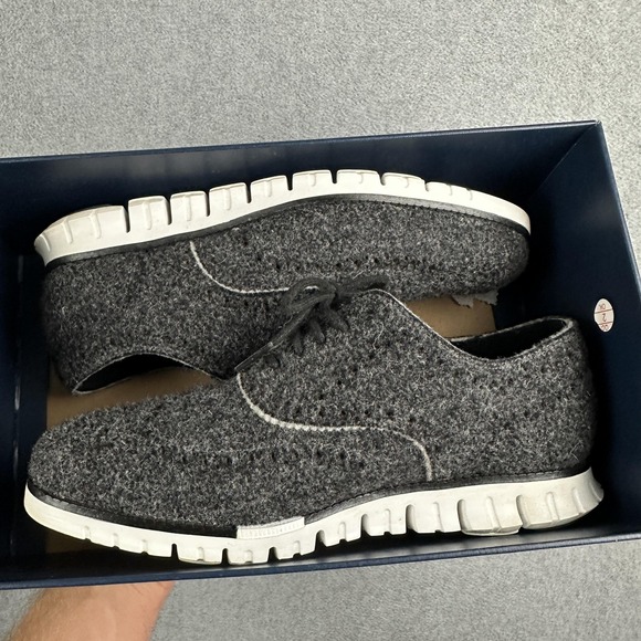 Cole Haan Zerogrand Wing Ox Dress Shoes Mens Size 7.5M Black Wool Wingtip - Picture 12 of 13